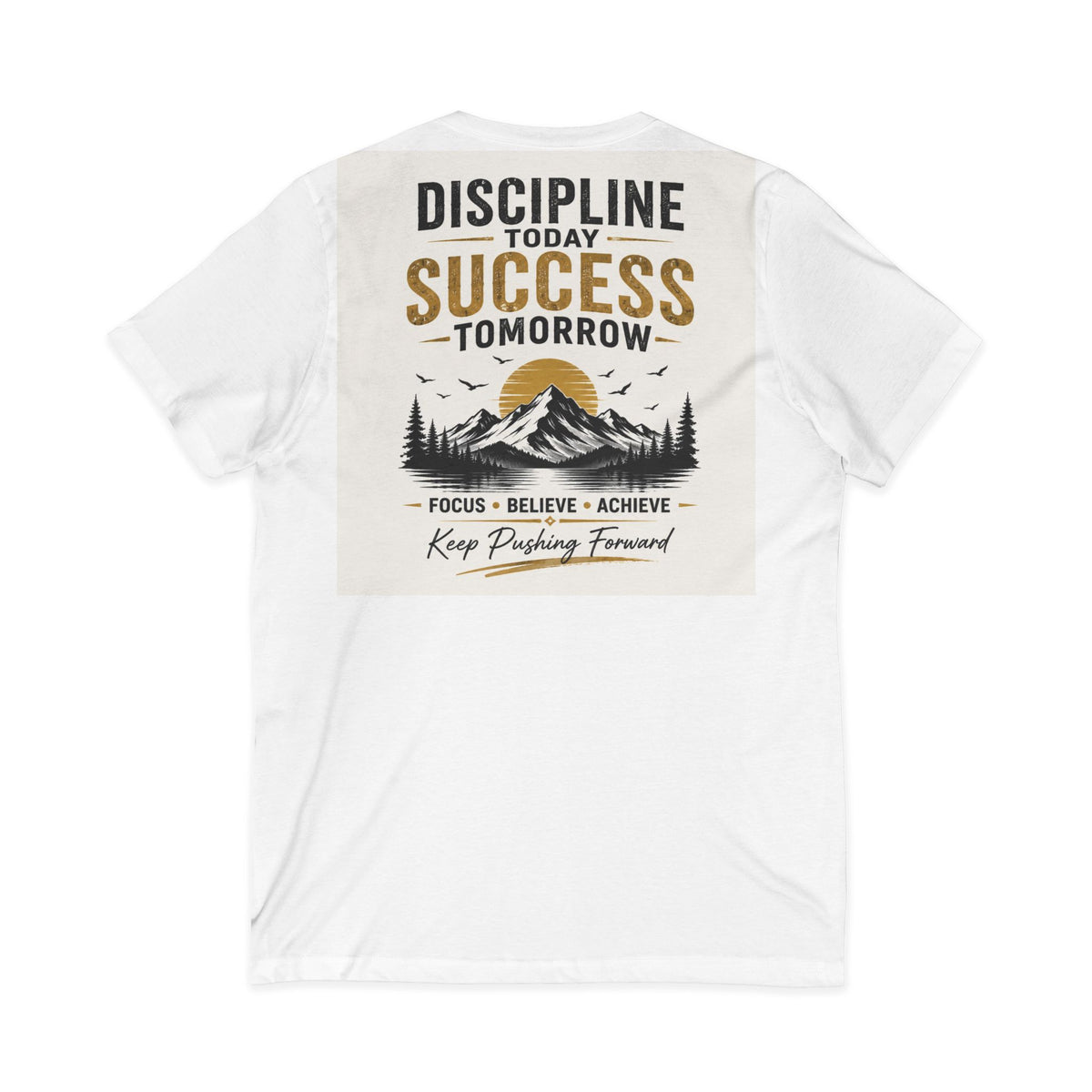 Motivational Lion V-Neck Tee — "Focus Your Goals, Never Give Up"