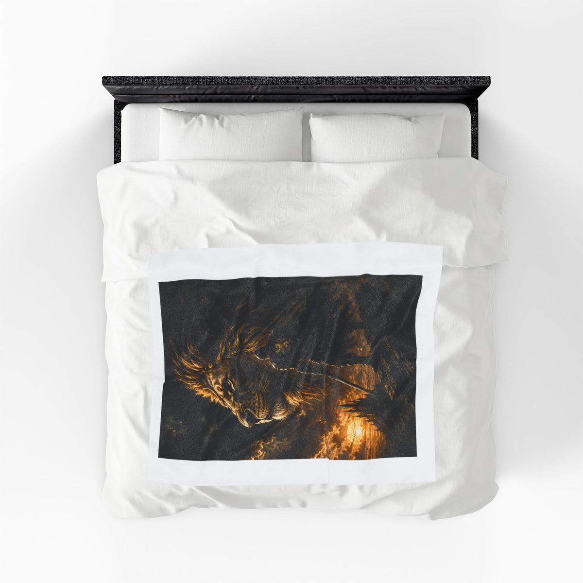 Lion Portrait Velveteen Plush Blanket — Majestic Sunset Mane Throw