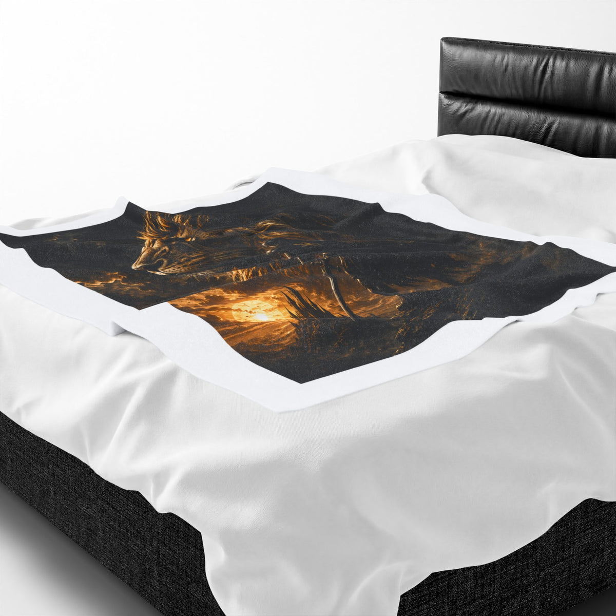 Lion Portrait Velveteen Plush Blanket — Majestic Sunset Mane Throw