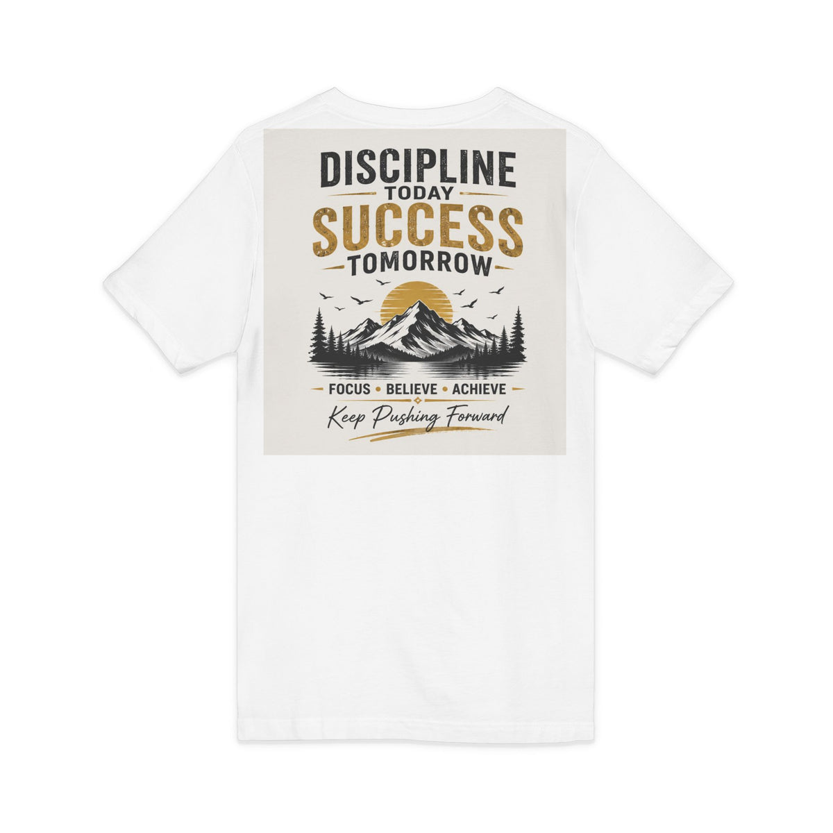 Motivational Lion V-Neck Tee — "Focus Your Goals, Never Give Up"