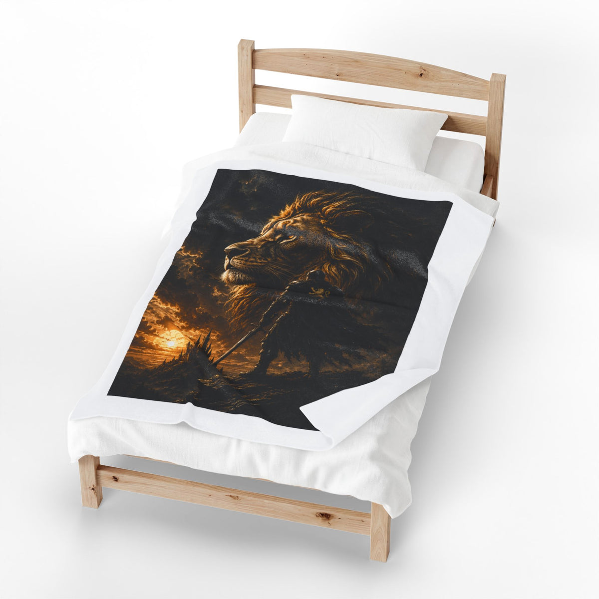 Lion Portrait Velveteen Plush Blanket — Majestic Sunset Mane Throw