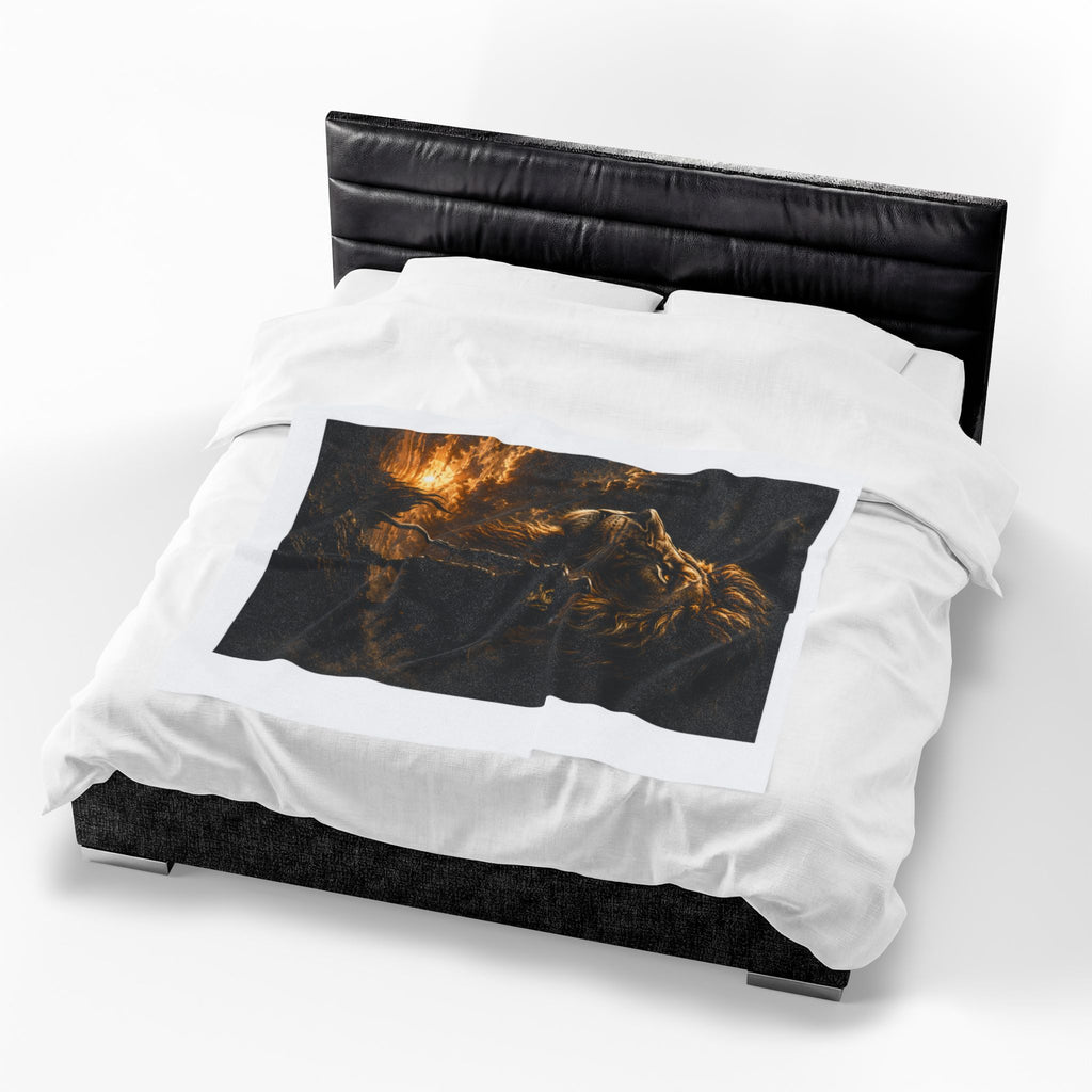 Lion Portrait Velveteen Plush Blanket — Majestic Sunset Mane Throw