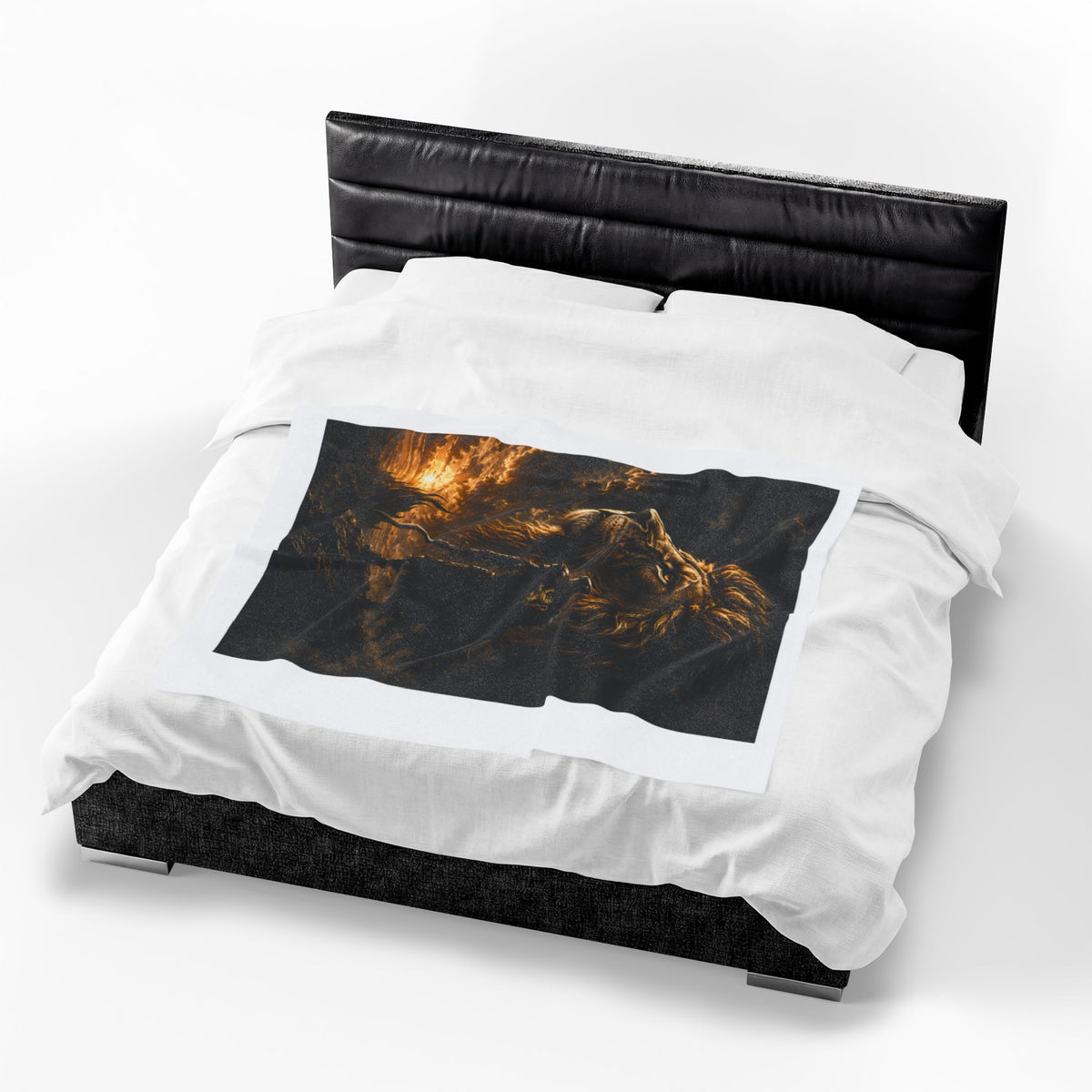 Lion Portrait Velveteen Plush Blanket — Majestic Sunset Mane Throw